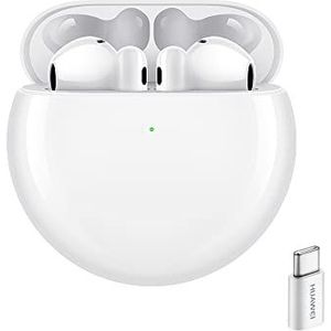 Huawei FreeBuds 4 hoofdtelefoon met open-fit design, draadloos, Bluetooth, AP52-adapter, actieve ruisonderdrukking, drievoudige microfoon, intelligente audioverbinding, keramiek, wit