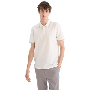 DeFacto Basic poloshirt voor heren, klassiek T-shirt voor mannen, off-white, 3XL
