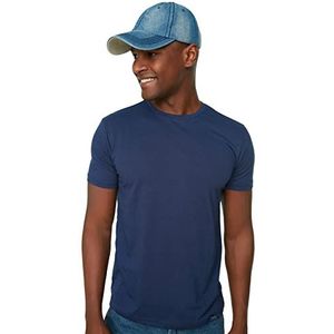 Trendyol Heren Navy Blue mannelijke basic steekproef ronde kraag korte mouwen T-shirt, medium