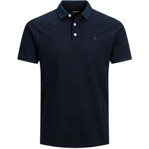Mann JACK & JONES + Pas Polo Shirt JJEPAULOS Uni Zomer Blouse Kortmouwse Pique Katoen Grote Maat, Colour:Navy, Size:6XL
