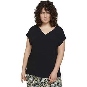 TOM TAILOR MY TRUE ME Dames Plussize blouse met korte mouwen en vleugelmouwen 1025940, 14482 - Deep Black, 44 Grote maten