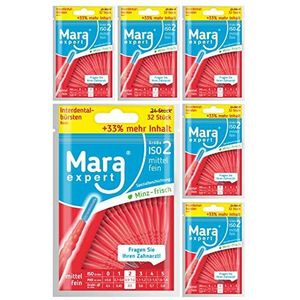 Mara Expert Interdentale borstels, voor tussenruimtes tussen de tanden, 0,5 mm, ISO 2, fijn, 6 x 32 interdentale borstel, rood, standaard tandborstel