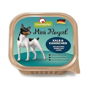 GranataPet Mini Royal Kalf & Konijn, 11 x 150 g, natvoer voor honden, hondenvoer zonder granen en zonder toegevoegde suiker, compleet voer voor volwassen honden