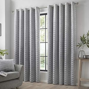 Curtina Kendal Jacquard-gordijnen met ogen, 2 stuks, polyester, zilver, 66 inch breedte x 72 inch druppel (168 x 183 cm)