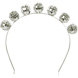Boland 00770 Tiara discobal, zilver, voor volwassenen, haarband met glanzende ballen, spiegels, mozaïek, hoofdtooi, carnaval, vastnacht, Halloween, themafeest
