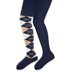 Playshoes Geruite en effen panty met comfortabele tailleband, uniseks en jongens, blauw (original 900), 122/128 cm