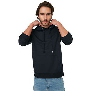 Trendyol Heren Navy Blue Male Regular Fit Kangaroo Zakken Lange Mouwen Hooded Sweatshirt, M