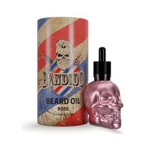Bandido Baardolie voor de dagelijkse baardverzorging van 3-dagen-baard of volle baard, baardolie als cadeau voor mannen, 40 ml, met pipetdispenser, doodskopdesign, barber-shop baardserum (roze)