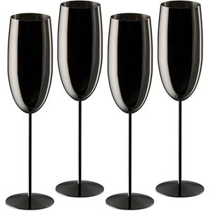 Relaxdays champagneglazen rvs, set van 4, onbreekbaar, glazen houden drankjes lang koel, 250 ml, voor onderweg, zwart
