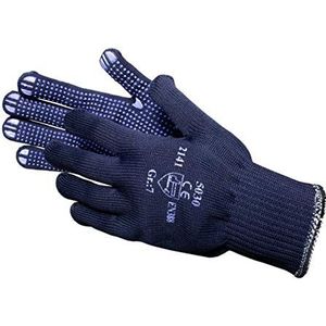 12 paar Jah 5030 fijn gebreide handschoenen blauw met noppen goede pasvorm zonder naden gripvast ademend wasbaar 70% polyester buiten 30% katoen binnen hoge kwaliteit middelzware kwaliteit maat 6