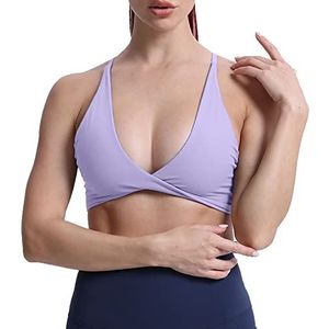 Aoxjox Dames workout sport bh's fitness rugloze gewatteerde Sienna Low Impact Bra Yoga Crop Tank Top, Paarse Heather, S