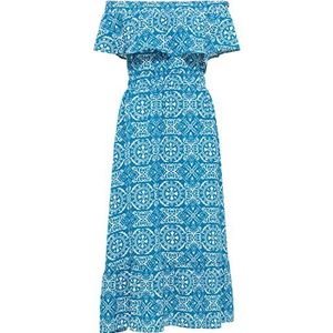 EYOTA dames maxi-jurk jurk, blauw-wit, XL
