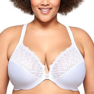 Glamorise Vrouwen Plus Size Front-Close T-Back Wonderwire Onderdraad #1246, Wit, 110D