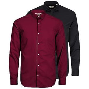JACK & JONES Heren overhemd slim fit overhemd, 1 x cabernet, 1 x zwart, M