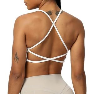 Aoxjox Ivy Work-out sportbeha voor dames, fitness, gevoerde rugloze lage impact-beha voor yoga, gewatteerde tanktop, L