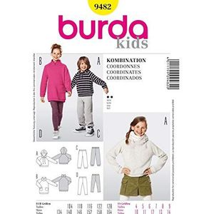 Burda 9482 patroon capuchon shirt jurk joggingbroek leggings (kids, maat 104-164) niveau 2 licht