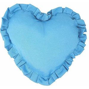 Declea Home Decor PL004SS21 kussen van fluweel in hartvorm met ruches, kleur lichtblauw, bedbank, kussensloop, handgemaakt, meerkleurig, 40 x 40 cm