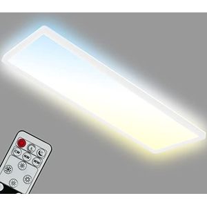 Briloner 7403-016 - LED plafondlamp CCT, LED plafondlamp tegenlicht, ultra plat, dimbaar, afstandsbediening, warm wit, neutraal wit, koel wit, 580x200x30mm (LxBxH)
