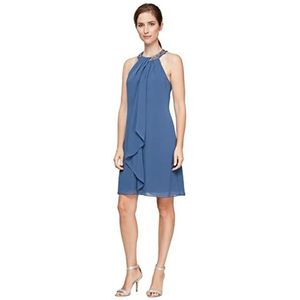 S.L. Fashions Dames schede Jewel Neck etui-jurk sierlijk en normaal, Wedwood Petite, 36/Petite