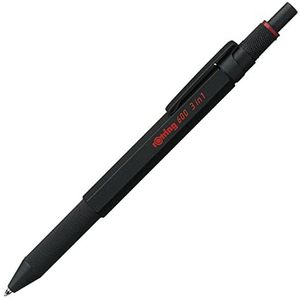 rOtring 600 3-in-1 meerkleurige pen en vulpotlood | zwarte en rode balpentips | 1 mechanische potloodtip (0,5 mm) | zwarte houder, 1 telling (verpakking van 1)