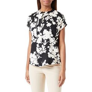 Taifun Dames 360317-11014 blouse, zwart patroon, 48, Zwart met patroon.