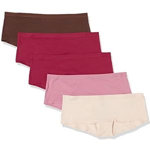 Amazon Essentials Katoenen boyshort voor dames (verkrijgbaar in grote maten), verpakking van 5 stuks, blush/bruin/bordeaux/roze, XX-Small