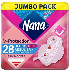 Nana Ultra Regular Plus Deo maandverband met vleugels – matige stroom – 28 handdoeken in afzonderlijke zakjes