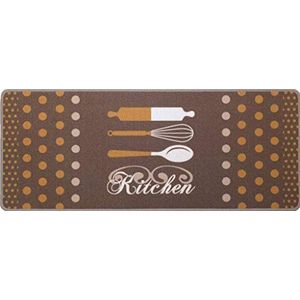 Deurmat vuilvangmat keuken keukenloper Deco-Flair Kitchen Polkadots bruin 45 x 75 cm antislip en wasbaar
