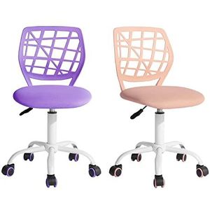 FurnitureR Bureau-kantoorstoffen zitting, ergonomische studeerstoel zonder armleuning, in hoogte verstelbare draaistoel, set van 2, Pueple+lichtroze, 40 x 38,5 x 87 cm