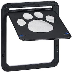 Relaxdays hondenluik voor hordeur, middelgrote & grote honden, H x B: ca. 42 x 37 cm, magneet, afsluitbaaar, zwart