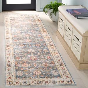 Safavieh Distressed tapijt voor machinewasbaar en antislip, ideaal voor drukbelopen ruimtes, Arizona Collection, korte pool, groen en beige, 80 x 180 cm