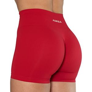 AUROLA Dream Collection Trainingsshorts voor dames Naadloze Scrunch Athletic Running Gym Yoga Active Shorts met hoge taille, China rood, M