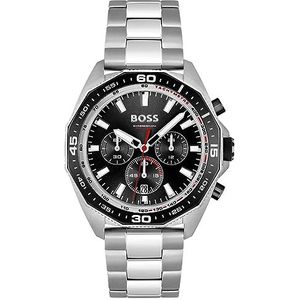 BOSS Chronograaf Quartz Horloge voor Mannen met Zilveren Roestvrij Stalen Armband - 1513971, Zwart, armband