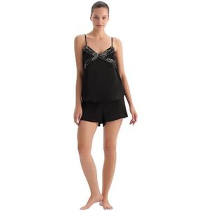 Dagi Dames Black Lace Gedetailleerd Satijn Bride Camisole Suit, 36, zwart, 36
