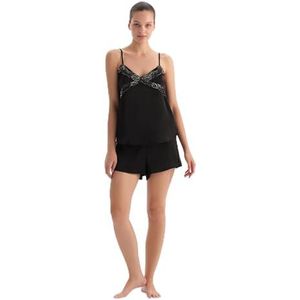 Dagi Dames Black Lace Gedetailleerd Satijn Bride Camisole Suit, 38, zwart, 38