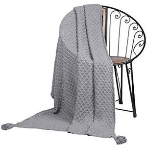 Penguin Home gebreide deken 100% katoen - grijze kleur - met extra zacht handgevoel voor slaapbank en bed - warme en gezellige deken - 130x150 cm (50""x60"")