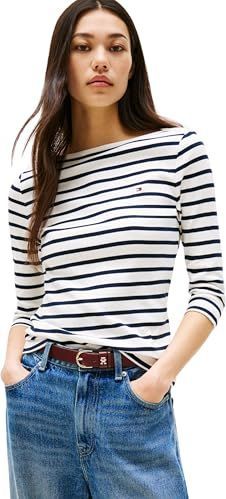 Tommy Hilfiger S/S gebreide tops voor dames, Wit (Bretons/Ecu/Donkere Nacht Marine), XXS