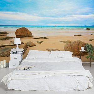Apalis Vliesbehang Rocky Beach fotobehang breed | vliesbehang wandbehang foto 3D fotobehang voor slaapkamer woonkamer keuken | blauw, 95005