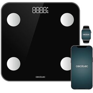 Cecotec Intelligente badkamerweegschaal met app Surface Precision Smart, Bluetooth en 24 parameters, afmetingen 30 x 30 cm, 4 sensoren, maximale capaciteit 180 kg, werkt op batterijen