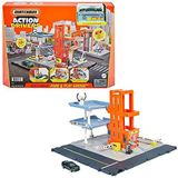 Matchbox Action Drivers Matchbox Parkeren en Spelen Garage Speelset met licht en geluid en 1 auto, duw de auto voort om poorten te openen, van 3 jaar en ouder, HBL60