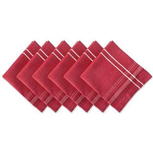 DII Franse streep tafelblad collectie boerderij stijl eettafel linnen servet set, 20x20, rode Chambray, 6-delig