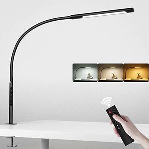 EYOCEAN Bureaulamp led met afstandsbediening, verstelbare zwanenhals klemlamp, instelbare dimmen en kleurtemperaturen, aanraakbediening, bureaulamp, 12 W, matzwart