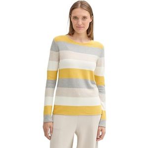 TOM TAILOR Gebreide damestrui met ronde hals, 24659 - Camel Ottoman Stripe, XXL