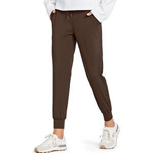 Libin Joggingbroek voor dames, lichtgewicht hardloopbroek met zakken, trekkoord, taps toelopend, casual, gym, rekbaar, petite joggingbroek voor training, lounge, 08-bruin, XL