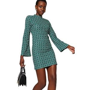 Trendyol Geometrische mini-jurk met lange mouwen voor dames, emerald green, L