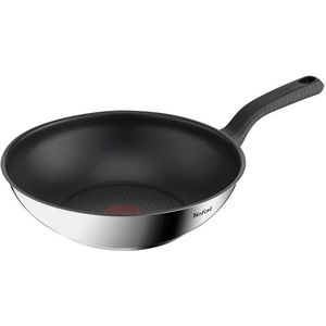 Tefal G7261944 Comfort Max roestvrijstalen wok met antiaanbaklaag, 28 cm - zilver