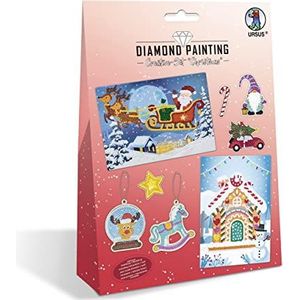 Ursus 43510007 43510007-Diamond Painting Creative Christmas, knutselset voor kinderen voor het creatief vormgeven van foto's, hangers en stickers met diamanten, kleurrijk