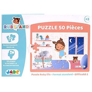 J.A.D.E - Puzzel Ruby Slaapt - Rubyland - 222216-50 Stukjes - Multicolor - Karton - Frans Design - Kinderspel - Kinderpuzzel - Jade - 30 cm x 20 cm - Vanaf 3 Jaar