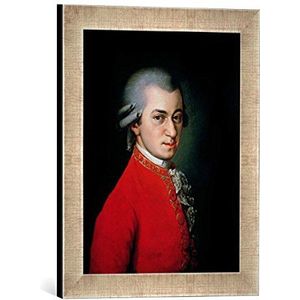 Ingelijste foto van Barbara Krafft ""Portrait of Wolfgang Amadeus Mozart (1756-91), Austrian composer, 181818"", kunstdruk in hoogwaardige handgemaakte fotolijst, 30x40 cm, zilver raya
