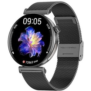 Knauermann PRO 3 Mini (2024) zwart - gezondheidshorloge smartwatch met telefoonfunctie - ECG + HRV en SOS-functie - AMOLED-display - BT Bluetooth - slaapapneu - Milanese band zwart, 14-24, rond,
